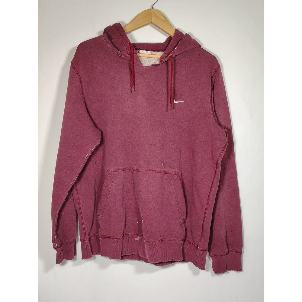 Nike Better World Mens L Maroon‎ Distressed Pullover Hoodie Swoosh Logo Burgundy